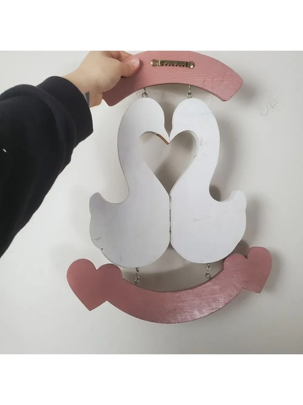 Floral Swan Wooden Wall Sign Pink Hues Hand Painted